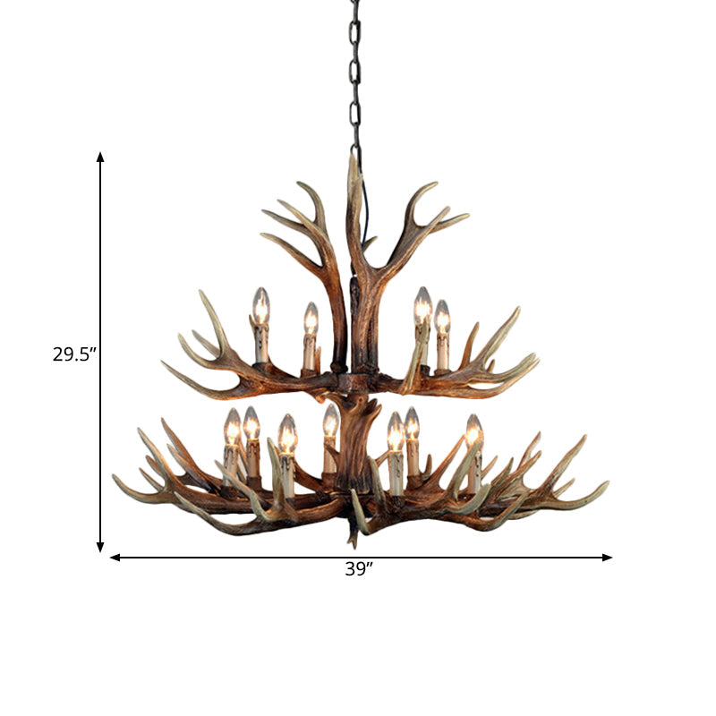 Wood Candle Pendant Chandelier Rural Resin 6/8/12 Heads Ceiling Light - Rebooters