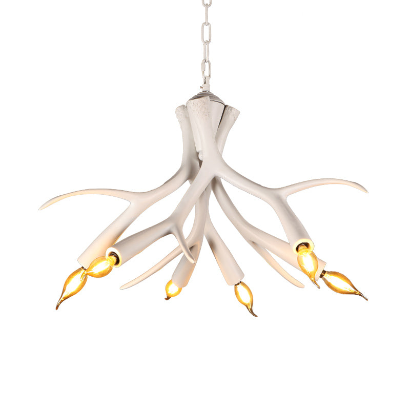 White 6 Lights Chandelier Lighting Modern Resin Faux Antler - Rebooters