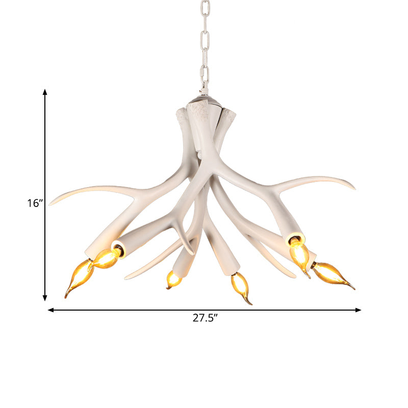 White 6 Lights Chandelier Lighting Modern Resin Faux Antler - Rebooters