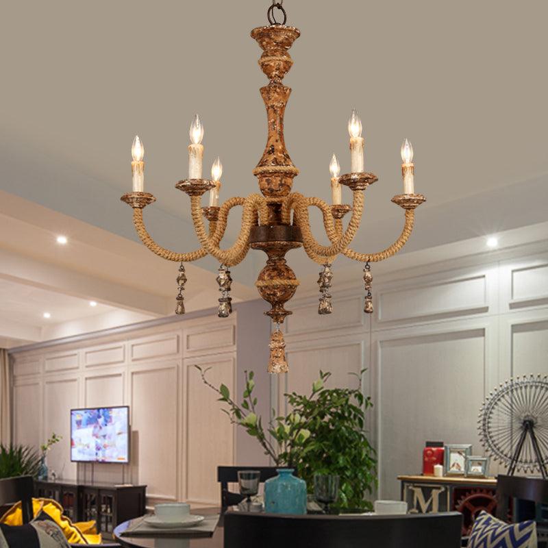 Metal Brown Hanging Chandelier Candle 6 Bulbs Pendant Light - Rebooters