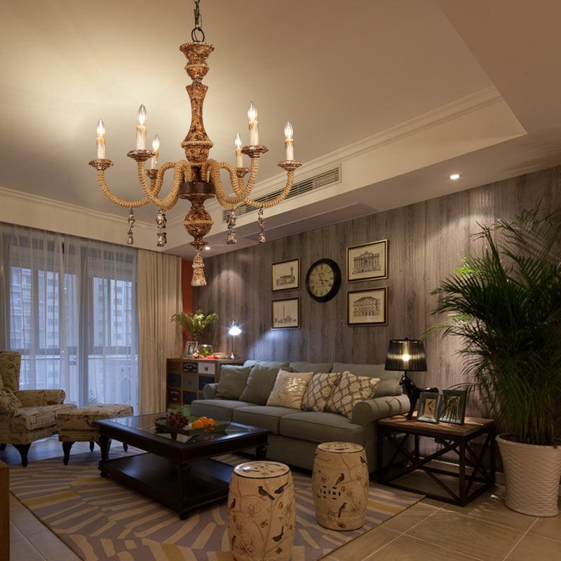 Metal Brown Hanging Chandelier Candle 6 Bulbs Pendant Light - Rebooters