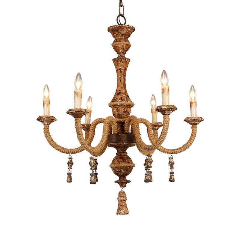 Metal Brown Hanging Chandelier Candle 6 Bulbs Pendant Light - Rebooters