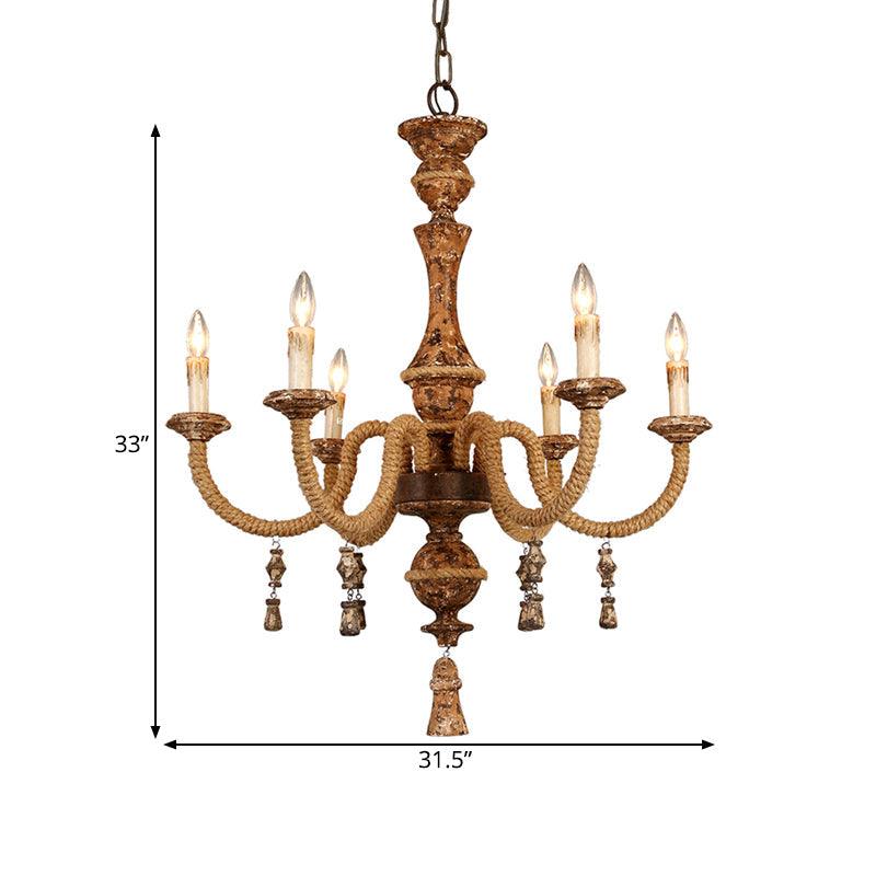 Metal Brown Hanging Chandelier Candle 6 Bulbs Pendant Light - Rebooters