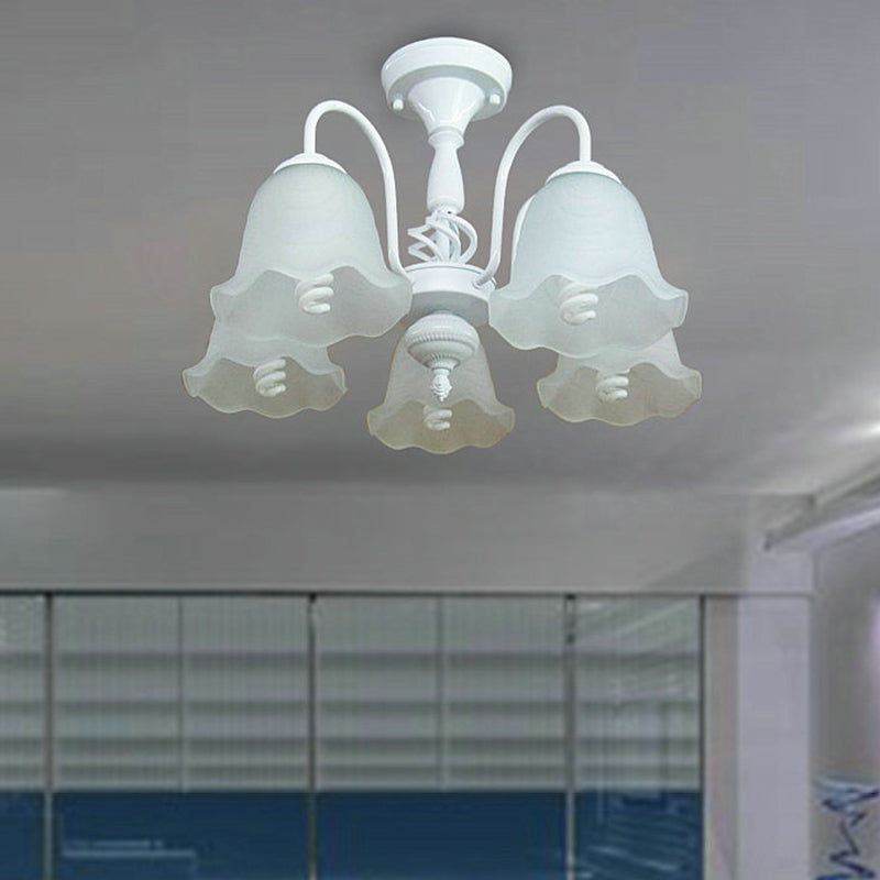 White 5 Lights Ceiling Lighting Classic Opal Glass Scalloped Semi Flush Light for Corridor - Rebooters