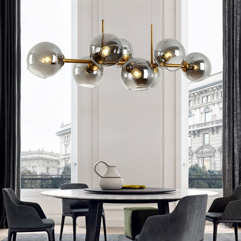8 Bulbs Ball Island Lamp Clear Smoke Glass Black Gold - Rebooters