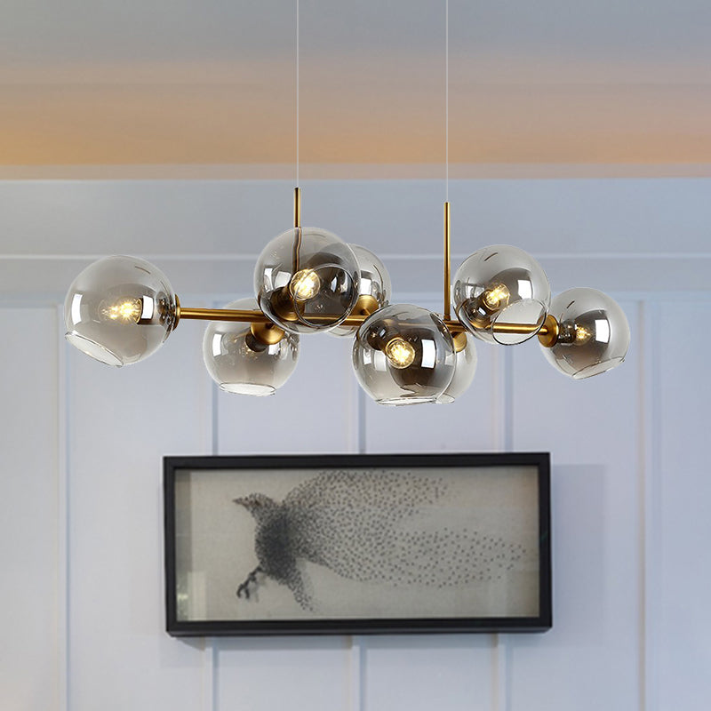 8 Bulbs Ball Island Lamp Clear Smoke Glass Black Gold - Rebooters