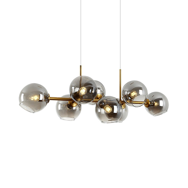 8 Bulbs Ball Island Lamp Clear Smoke Glass Black Gold - Rebooters