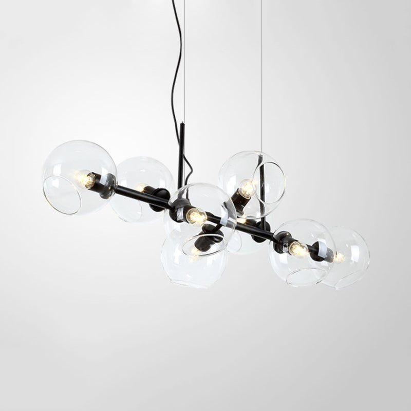 8 Bulbs Ball Island Lamp Clear Smoke Glass Black Gold - Rebooters