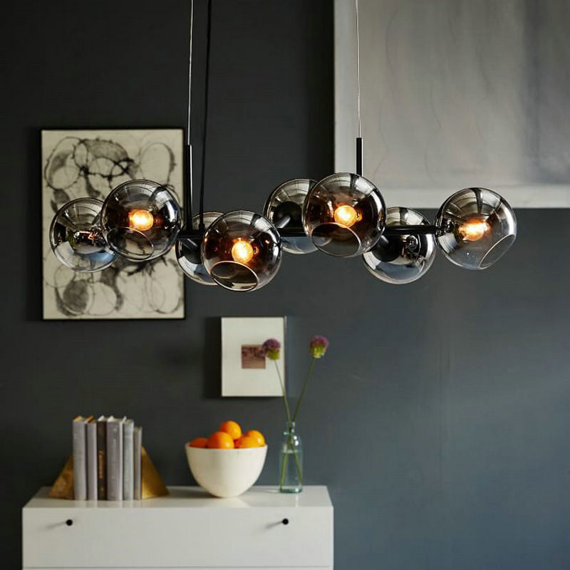 8 Bulbs Ball Island Lamp Clear Smoke Glass Black Gold - Rebooters