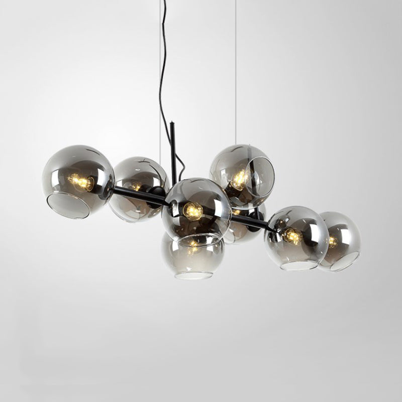 8 Bulbs Ball Island Lamp Clear Smoke Glass Black Gold - Rebooters