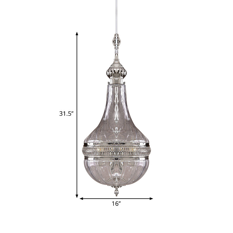 12 Inch 16 Inch Wide Gourd Chandelier Lighting Colonial Clear Glass Brass Chrome 4 Bulbs Ceiling Light - Rebooters