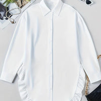 Oversized Ruffle Hem Shirt Dress For Women - Chic Style Rebooters Womens Shirts