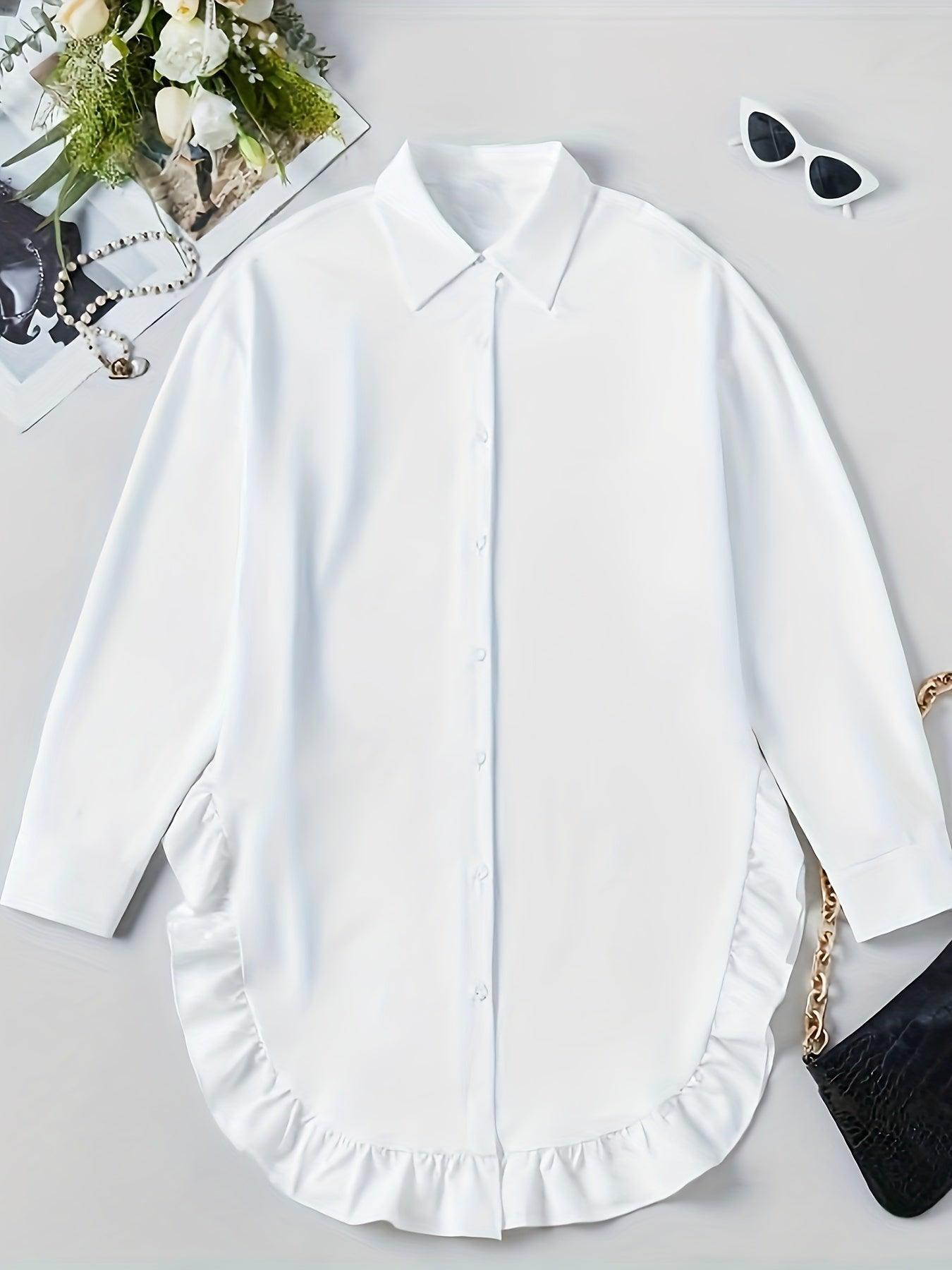 Oversized Ruffle Hem Shirt Dress For Women - Chic Style Rebooters Womens Shirts