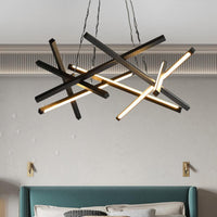 Acrylic Crossed Chandelier Pendant Modernity LED Black Gold Lamp - Rebooters
