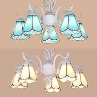 5 Lights Tiffany Pendant Light Conical Shade Living Room Chandelier White Blue - Rebooters