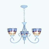 3/5/6 Lights Mediterranean Bowl Hanging Chandelier Stained Glass Pendant Light in Light Blue for Kitchen - Rebooters