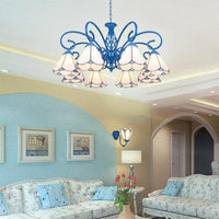 8 Lights Petal Chandelier Light with Curved Arm Tiffany Glass - Rebooters