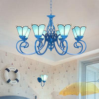 8 Lights Petal Chandelier Light with Curved Arm Tiffany Glass - Rebooters