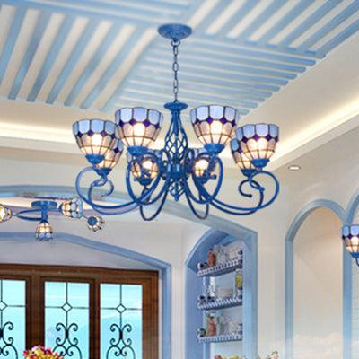 6/8 Lights Bowl Pendant Lamp with Chain Mediterranean Light - Rebooters