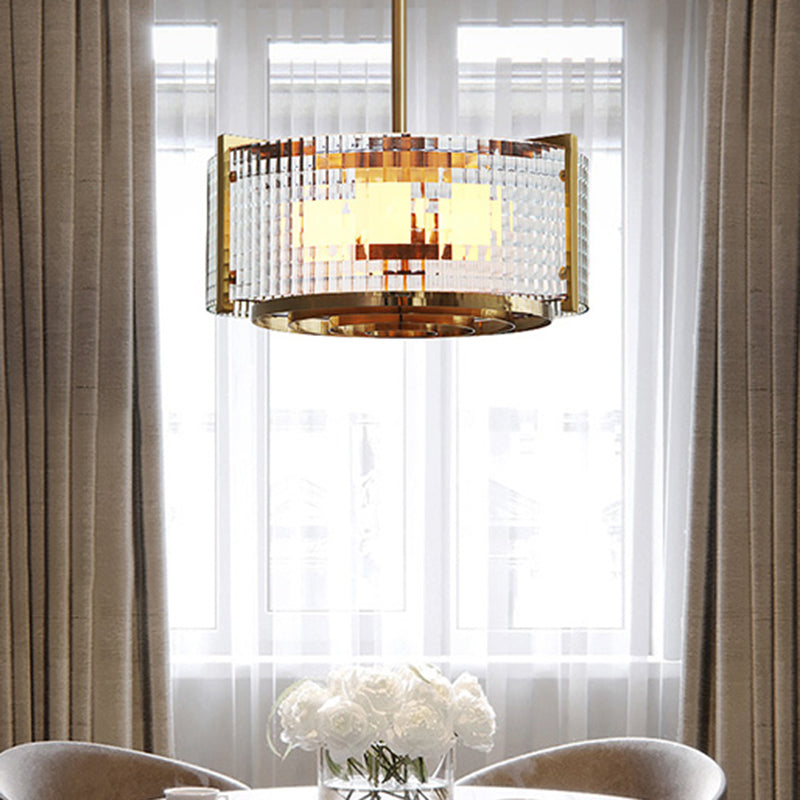 Brass Drum Chandelier Lamp Modern 3 Bulbs Clear Glass Light - Rebooters