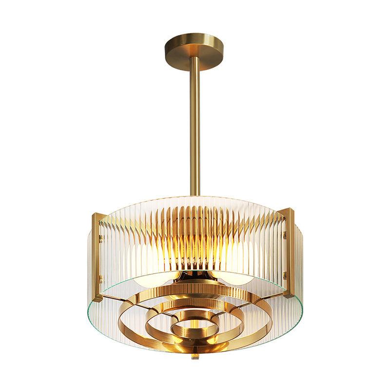 Brass Drum Chandelier Lamp Modern 3 Bulbs Clear Glass Light - Rebooters