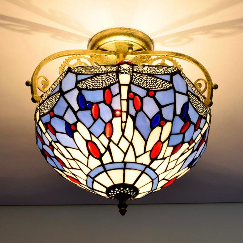 2 Lights Kitchen Semi-Flush Mount Beige Red Orange Ceiling Lighting - Rebooters