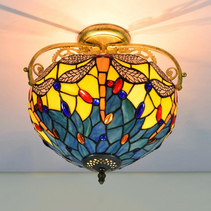 2 Lights Kitchen Semi-Flush Mount Beige Red Orange Ceiling Lighting - Rebooters