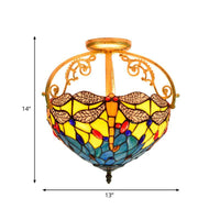 2 Lights Kitchen Semi-Flush Mount Beige Red Orange Ceiling Lighting - Rebooters