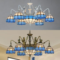 9 Lights Ceiling Light Tiffany Grid Patterned Stained Glass Chandelier - Rebooters
