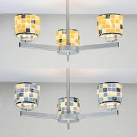 3 Lights Mosaic Chandelier with Drum Shade Modernism Indoor Pendant Light in Blue Yellow for Bathroom - Rebooters