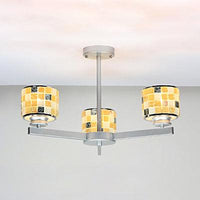 3 Lights Mosaic Chandelier with Drum Shade Modernism Indoor Pendant Light in Blue Yellow for Bathroom - Rebooters