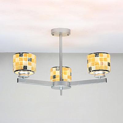 3 Lights Mosaic Chandelier with Drum Shade Modernism Indoor Pendant Light in Blue Yellow for Bathroom - Rebooters