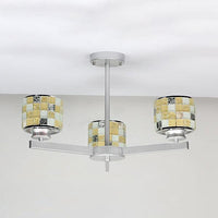 3 Lights Mosaic Chandelier with Drum Shade Modernism Indoor Pendant Light in Blue Yellow for Bathroom - Rebooters