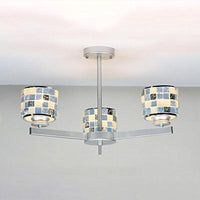 3 Lights Mosaic Chandelier with Drum Shade Modernism Indoor Pendant Light in Blue Yellow for Bathroom - Rebooters