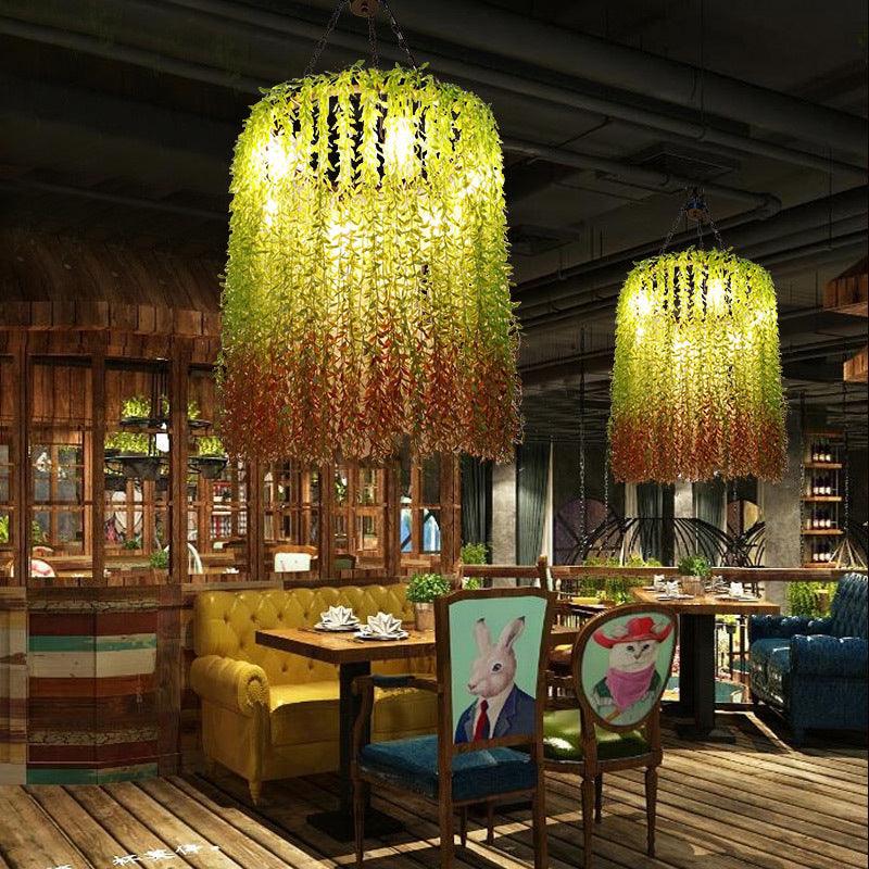 6 Heads Cylinder Chandelier Lamp Industrial Green Metal Lighting - Rebooters