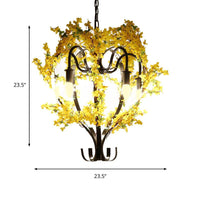 5 Heads Lantern Ceiling Pendant Industrial Yellow Metal Chandelier Light with Flower Decoration - Rebooters