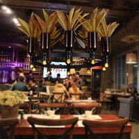 Black 10 Heads Hanging Chandelier Industrial Metal Round Pendant Light with Plant Decoration - Rebooters