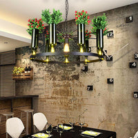 7/10 Heads Round Chandelier Lamp Industrial Green Metal Hanging Ceiling Light with Plant Decoration - Rebooters