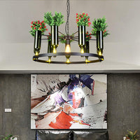 7/10 Heads Round Chandelier Lamp Industrial Green Metal Hanging Ceiling Light with Plant Decoration - Rebooters