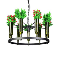 7/10 Heads Round Chandelier Lamp Industrial Green Metal Hanging Ceiling Light with Plant Decoration - Rebooters