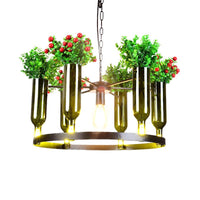 7/10 Heads Round Chandelier Lamp Industrial Green Metal Hanging Ceiling Light with Plant Decoration - Rebooters