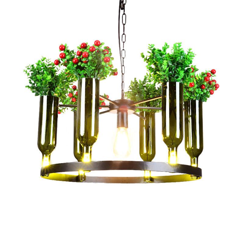 7/10 Heads Round Chandelier Lamp Industrial Green Metal Hanging Ceiling Light with Plant Decoration - Rebooters