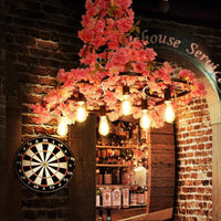 Bare Bulb Restaurant Chandelier Light Industrial 6 Bulbs LED Pink Flower Hanging Lamp - Rebooters