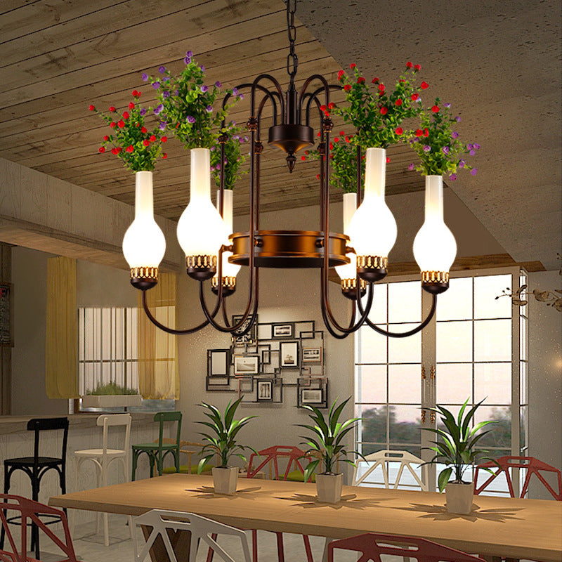 Industrial Vase Chandelier Light Fixture 6 Bulbs Brass LED - Rebooters