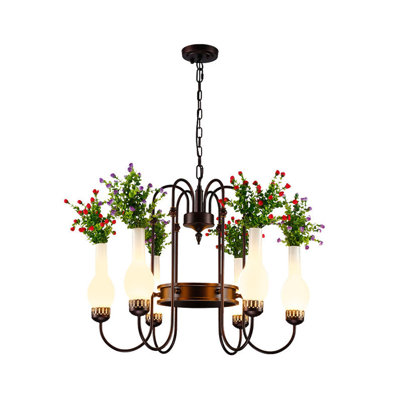 Industrial Vase Chandelier Light Fixture 6 Bulbs Brass LED - Rebooters