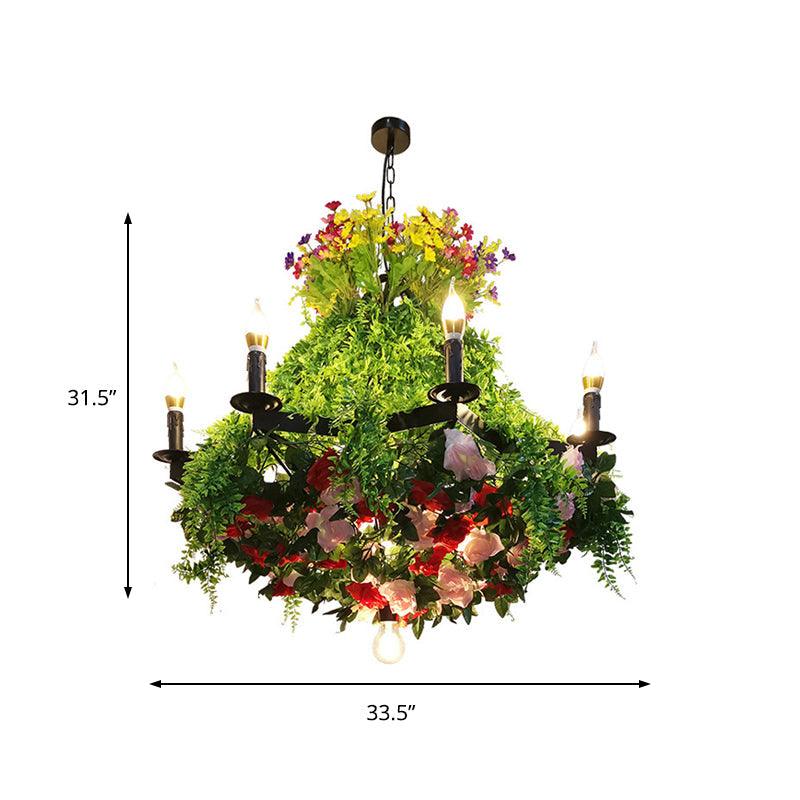 12 Bulbs Candle Pendant Chandelier Industrial Green Metal LED Plant Suspension Lighting - Rebooters