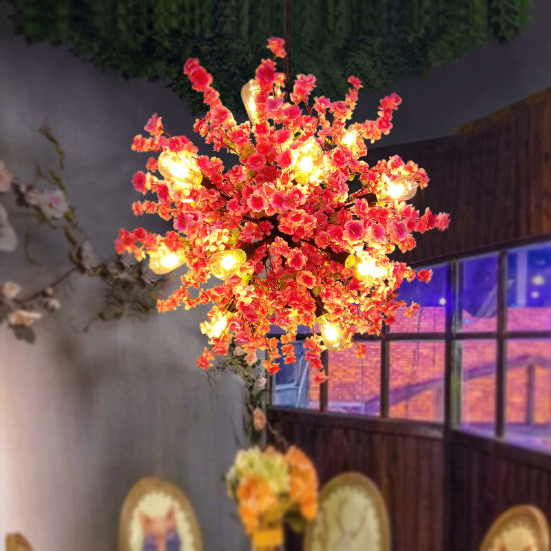 Peach 12 Lights Chandelier Lighting Vintage Metal Flower LED - Rebooters