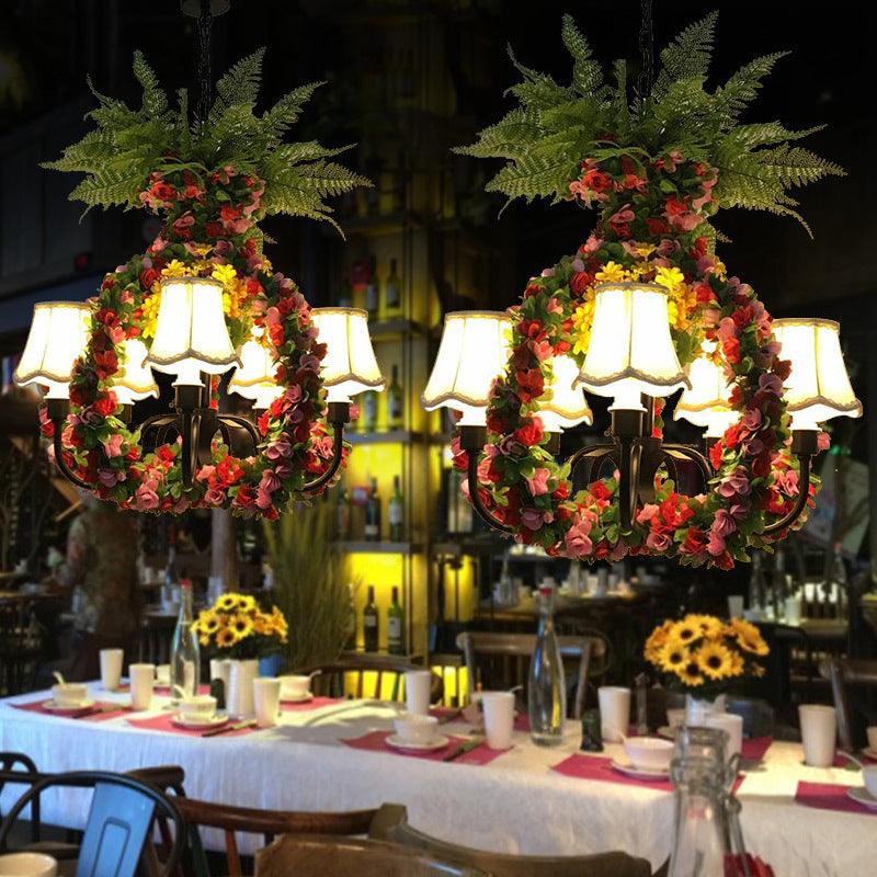 5 Lights Chandelier Lighting Fixture Industrial Flower Fabric LED Hanging Lamp in Black - Rebooters