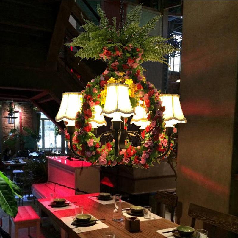 5 Lights Chandelier Lighting Fixture Industrial Flower Fabric LED Hanging Lamp in Black - Rebooters