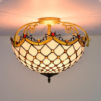 3 Lights Scalloped Semi Flush Light Baroque Beige Ceiling Mount - Rebooters